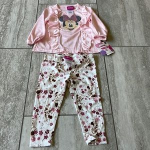 Disney Junior Minnie2 pc set sweater &pants,12 M,pink & cream